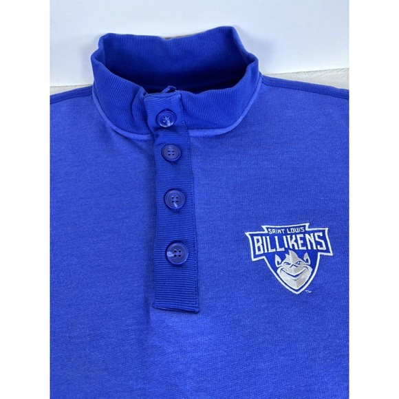St Louis Billikens SLU Sweatshirt 1/4 Button Blue Long Sleeve Men Large Sweater - Picture 2 of 5